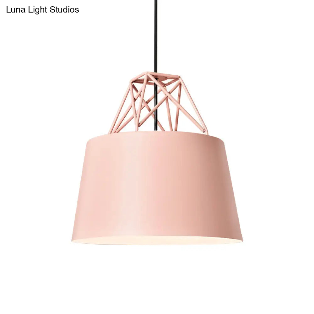 Macaron Drop Pendant Hanging Lamp In White/Pink/Blue With Aluminum Shade And Wire Top