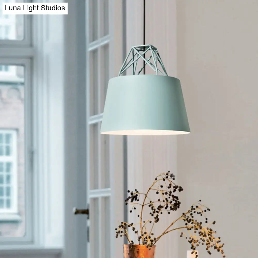 Macaron Drop Pendant Hanging Lamp In White/Pink/Blue With Aluminum Shade And Wire Top