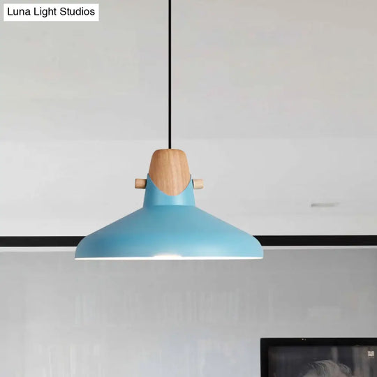 Macaron Elegant Barn Shade Suspended Light - Metal & Wood Ceiling Pendant In Black/White