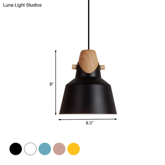 Macaron Barn Style Ceiling Light - Sleek Metal And Wood Pendant Lamp In Black/White