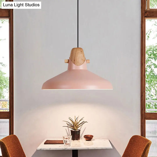 Macaron Elegant Barn Shade Suspended Light - Metal & Wood Ceiling Pendant In Black/White