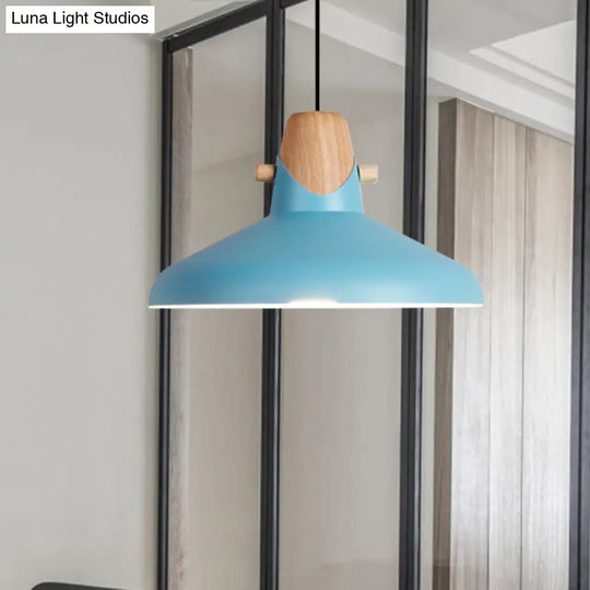 Macaron Barn Style Ceiling Light - Sleek Metal And Wood Pendant Lamp In Black/White Blue / B