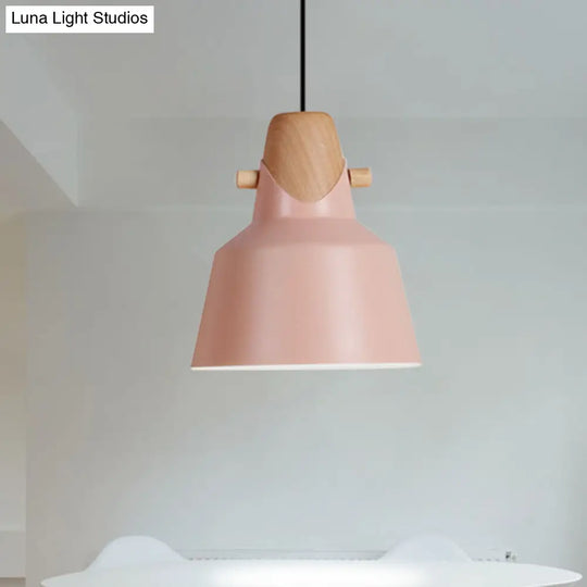 Macaron Barn Style Ceiling Light - Sleek Metal And Wood Pendant Lamp In Black/White Pink / A