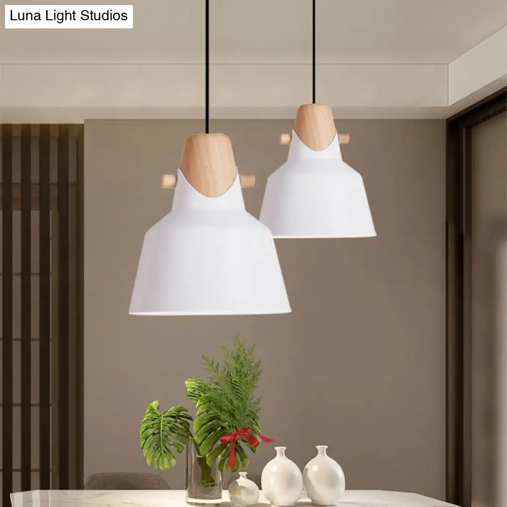 Macaron Barn Style Ceiling Light - Sleek Metal And Wood Pendant Lamp In Black/White