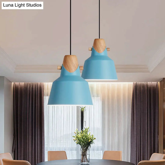 Macaron Barn Style Ceiling Light - Sleek Metal And Wood Pendant Lamp In Black/White