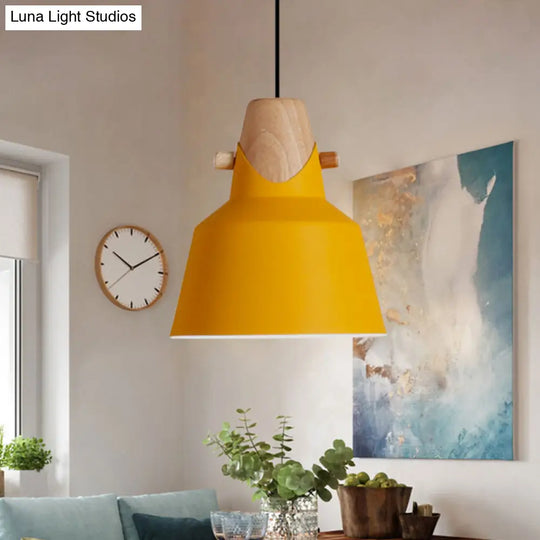 Macaron Barn Style Ceiling Light - Sleek Metal And Wood Pendant Lamp In Black/White Yellow / A