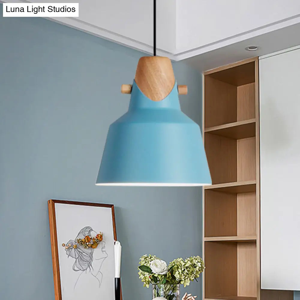 Macaron Barn Style Ceiling Light - Sleek Metal And Wood Pendant Lamp In Black/White Blue / A