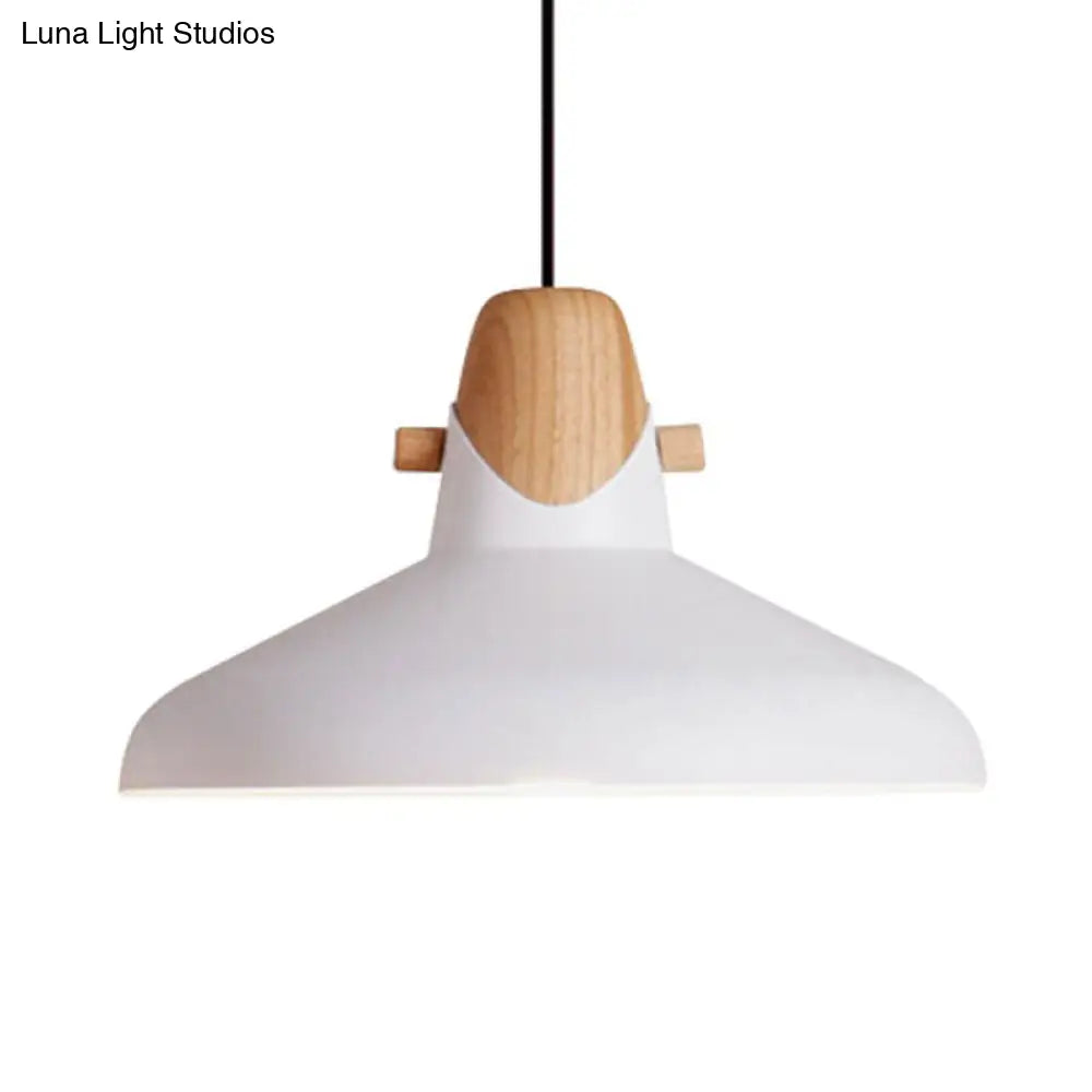 Macaron Elegant Barn Shade Suspended Light - Metal & Wood Ceiling Pendant In Black/White