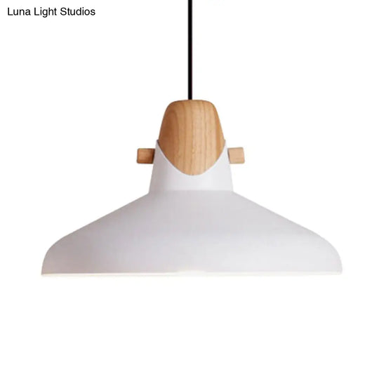 Macaron Elegant Barn Shade Suspended Light - Metal & Wood Ceiling Pendant In Black/White