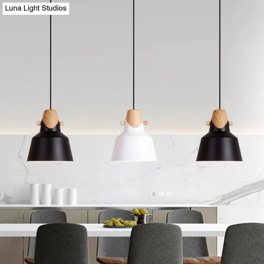 Macaron Barn Style Ceiling Light - Sleek Metal And Wood Pendant Lamp In Black/White Black / A