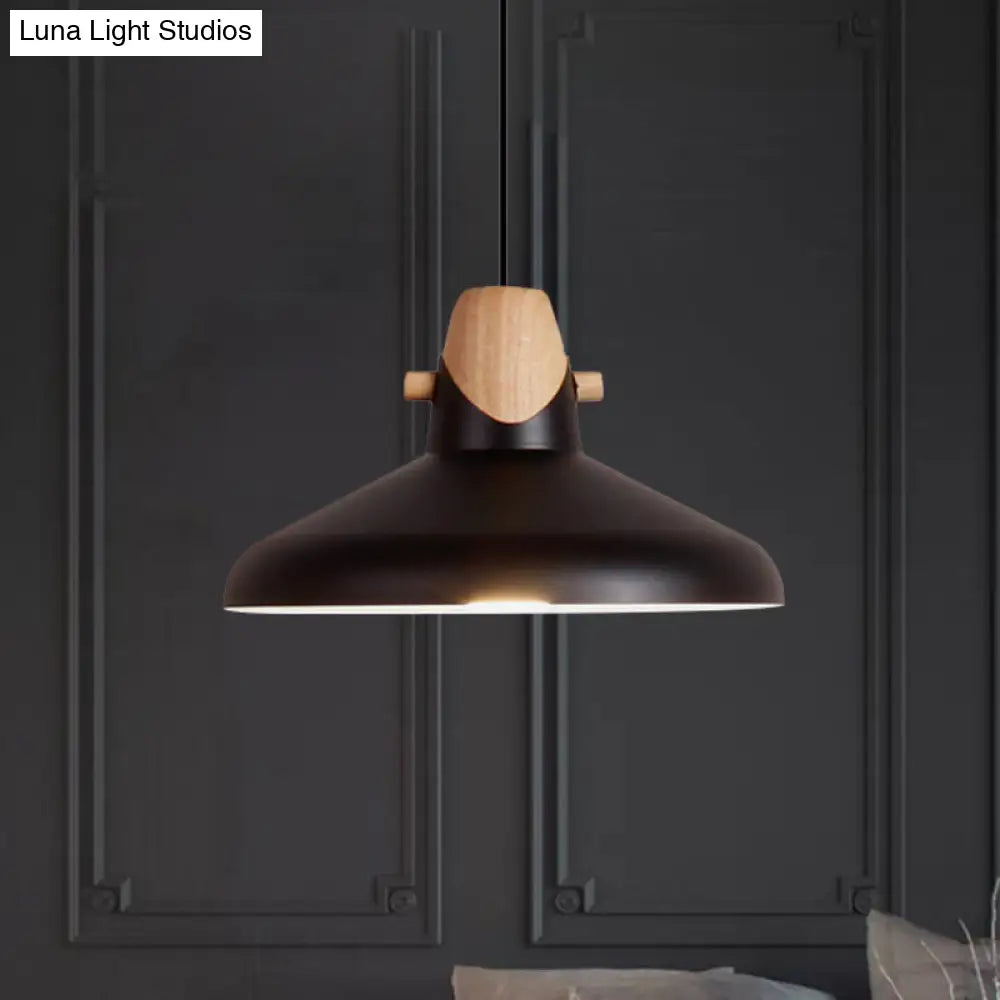 Macaron Barn Style Ceiling Light - Sleek Metal And Wood Pendant Lamp In Black/White Black / B