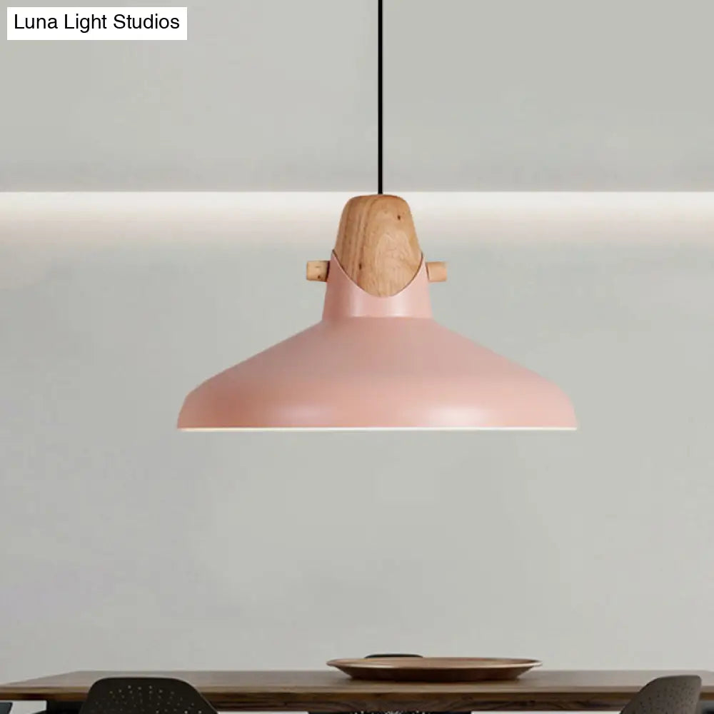 Macaron Barn Style Ceiling Light - Sleek Metal And Wood Pendant Lamp In Black/White Pink / B