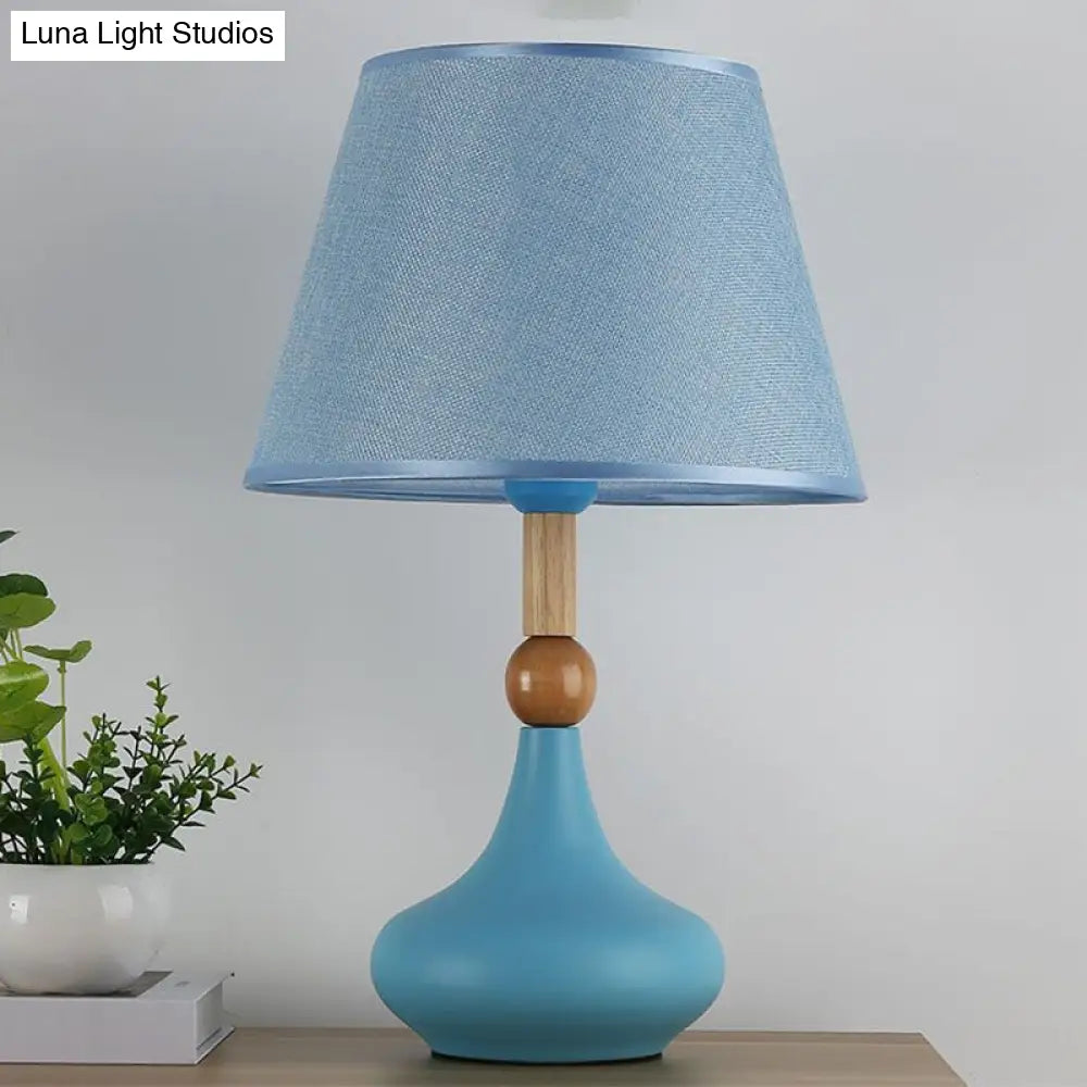 Macaron Fabric 1-Head Night Table Light With Metallic Vase Base - Grey/Pink/Blue