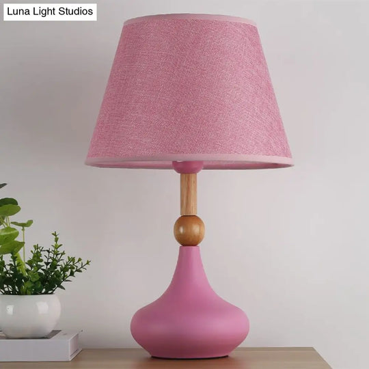 Macaron Fabric 1-Head Night Table Light With Metallic Vase Base - Grey/Pink/Blue