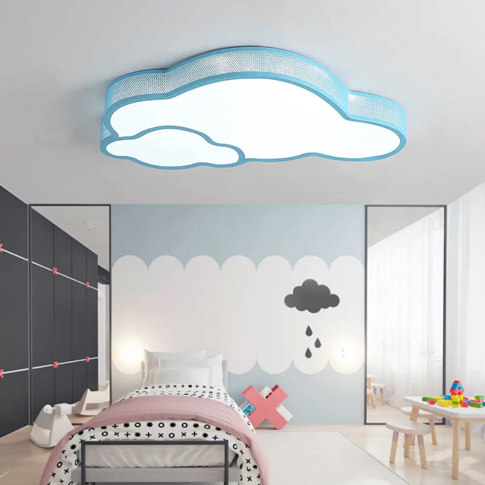 Macaron Flat Cloud Led Ceiling Lamp For Baby Girls Bedroom Blue / Warm