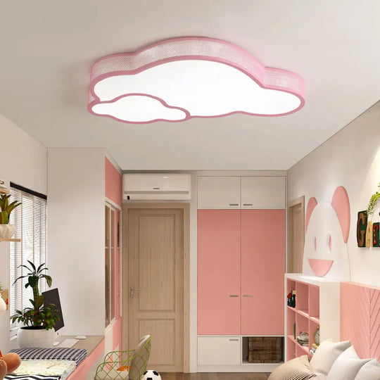 Macaron Flat Cloud Led Ceiling Lamp For Baby Girls Bedroom Pink / Warm