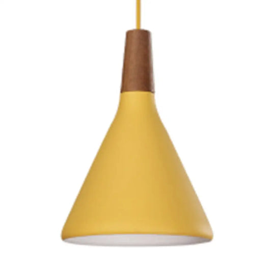 Macaron Funnel Pendant Lamp - Single Light Hanging For Bedroom Or Bathroom Yellow