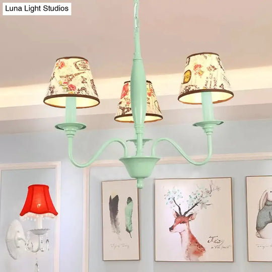 Macaron Green Nursing Room Hanging Light - Metal Chandelier With Tower Flower Design