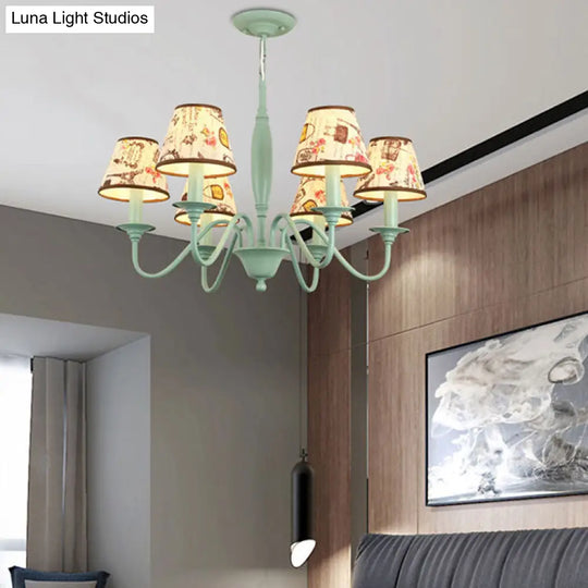 Macaron Green Nursing Room Hanging Light - Metal Chandelier With Tower Flower Design