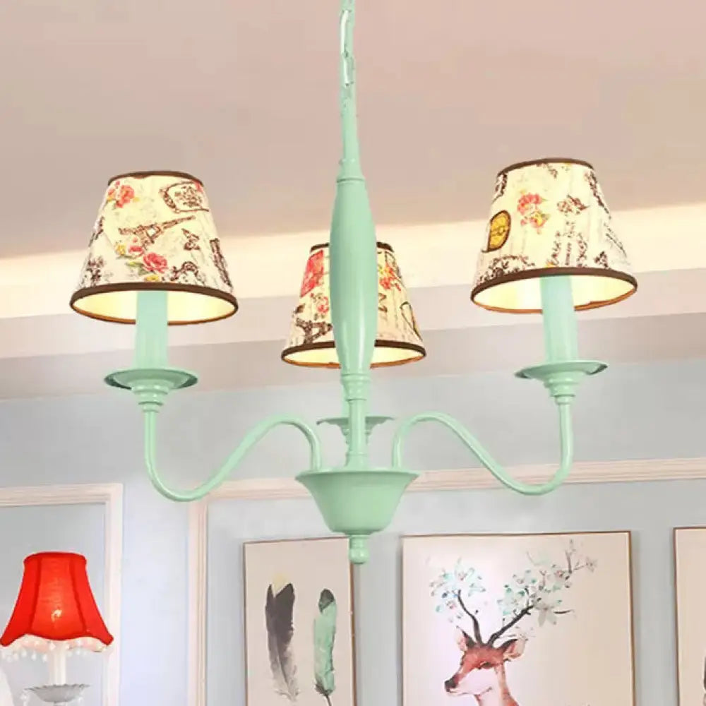 Macaron Green Nursing Room Hanging Light - Metal Chandelier With Tower Flower Design 3 /