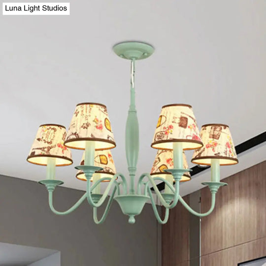 Macaron Green Nursing Room Hanging Light - Metal Chandelier With Tower Flower Design