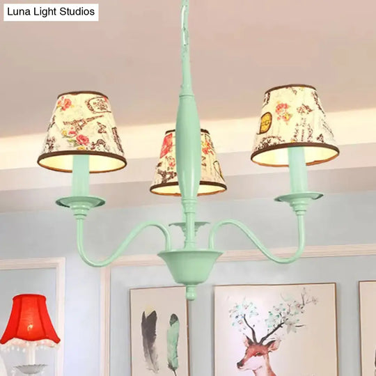 Macaron Green Nursing Room Hanging Light - Metal Chandelier With Tower Flower Design