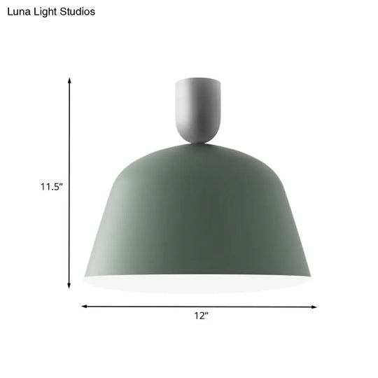 Macaron Green Semi Flush Mount Ceiling Lamp With Iron Shade - 1 Light 10/12 Width