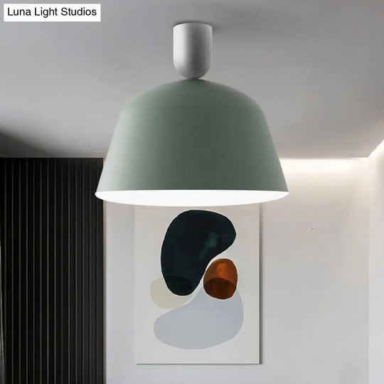 Macaron Green Semi Flush Mount Ceiling Lamp With Iron Shade - 1 Light 10/12 Width / 10