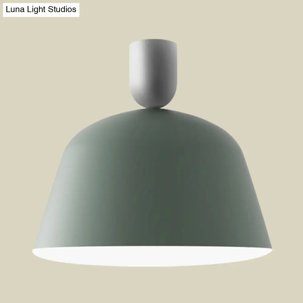 Macaron Green Semi Flush Mount Ceiling Lamp With Iron Shade - 1 Light 10’/12’ Width