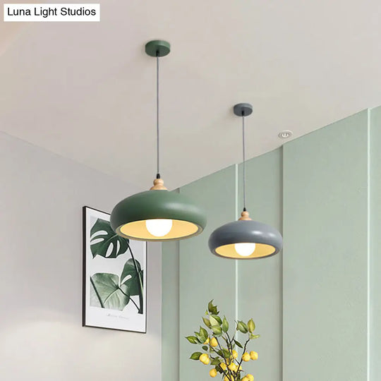 Macaron Grey/Pink/Green Pendant Light With Metal Bowl Shade For Dining Room