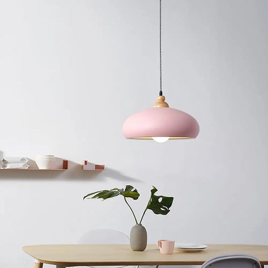 Macaron Grey/Pink/Green Pendant Light With Metal Bowl Shade For Dining Room Pink