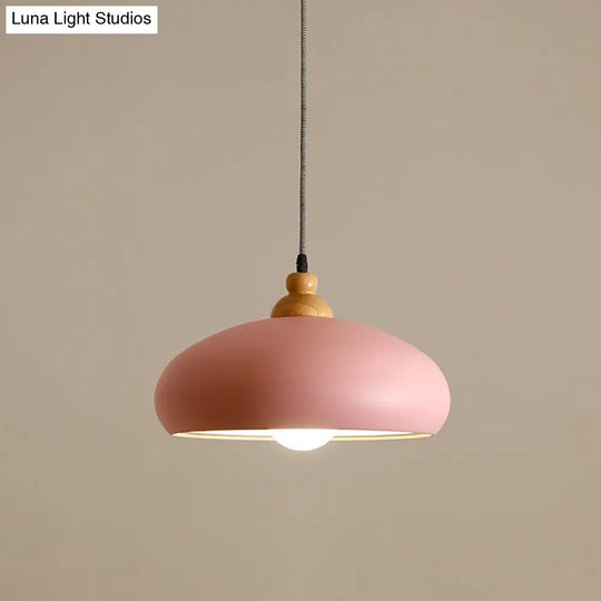 Modern Macaron Grey/Pink/Green Dining Room Pendant Light With Metal Bowl Shade