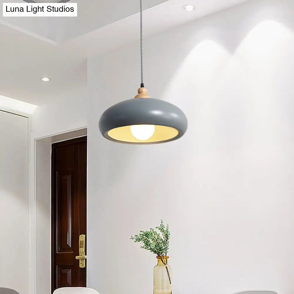 Modern Macaron Grey/Pink/Green Dining Room Pendant Light With Metal Bowl Shade Grey