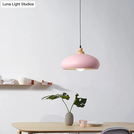 Modern Macaron Grey/Pink/Green Dining Room Pendant Light With Metal Bowl Shade Pink