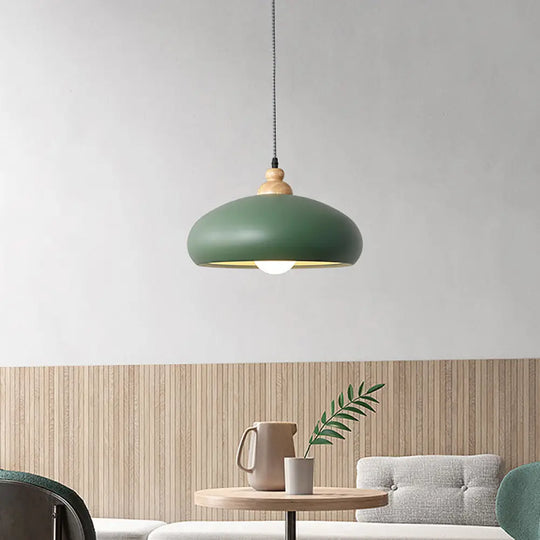 Macaron Grey/Pink/Green Pendant Light With Metal Bowl Shade For Dining Room Green