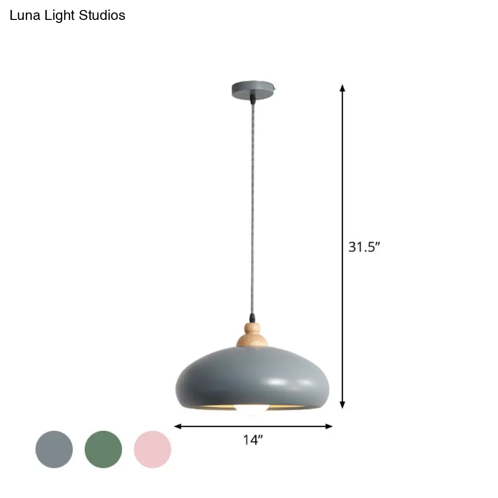 Macaron Grey/Pink/Green Pendant Light With Metal Bowl Shade For Dining Room