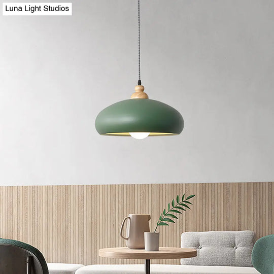 Modern Macaron Grey/Pink/Green Dining Room Pendant Light With Metal Bowl Shade Green