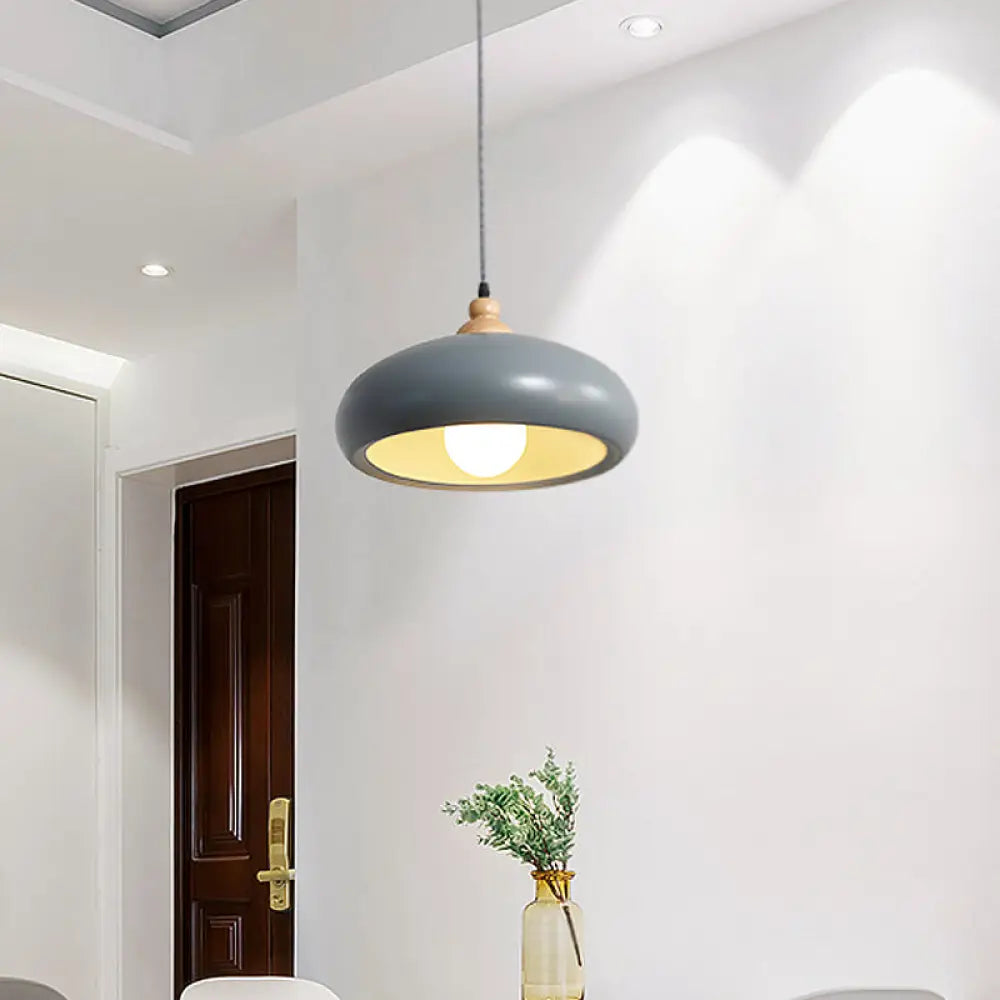 Macaron Grey/Pink/Green Pendant Light With Metal Bowl Shade For Dining Room Grey