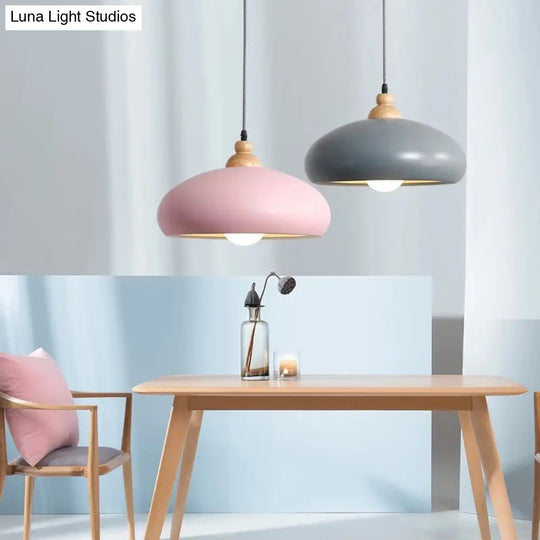 Modern Macaron Grey/Pink/Green Dining Room Pendant Light With Metal Bowl Shade