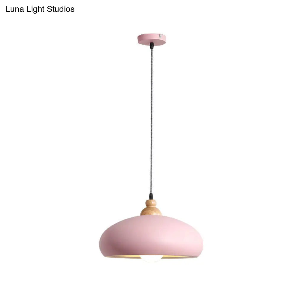 Modern Macaron Grey/Pink/Green Dining Room Pendant Light With Metal Bowl Shade