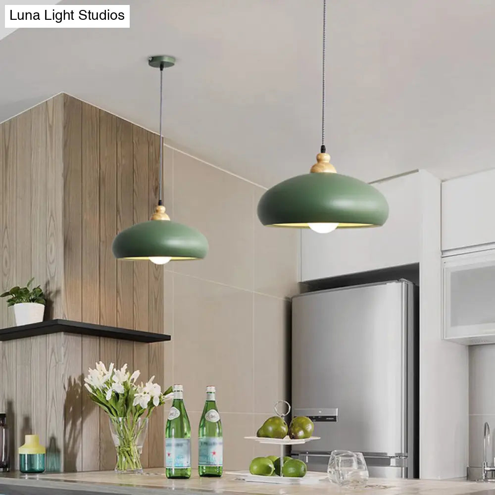 Modern Macaron Grey/Pink/Green Dining Room Pendant Light With Metal Bowl Shade