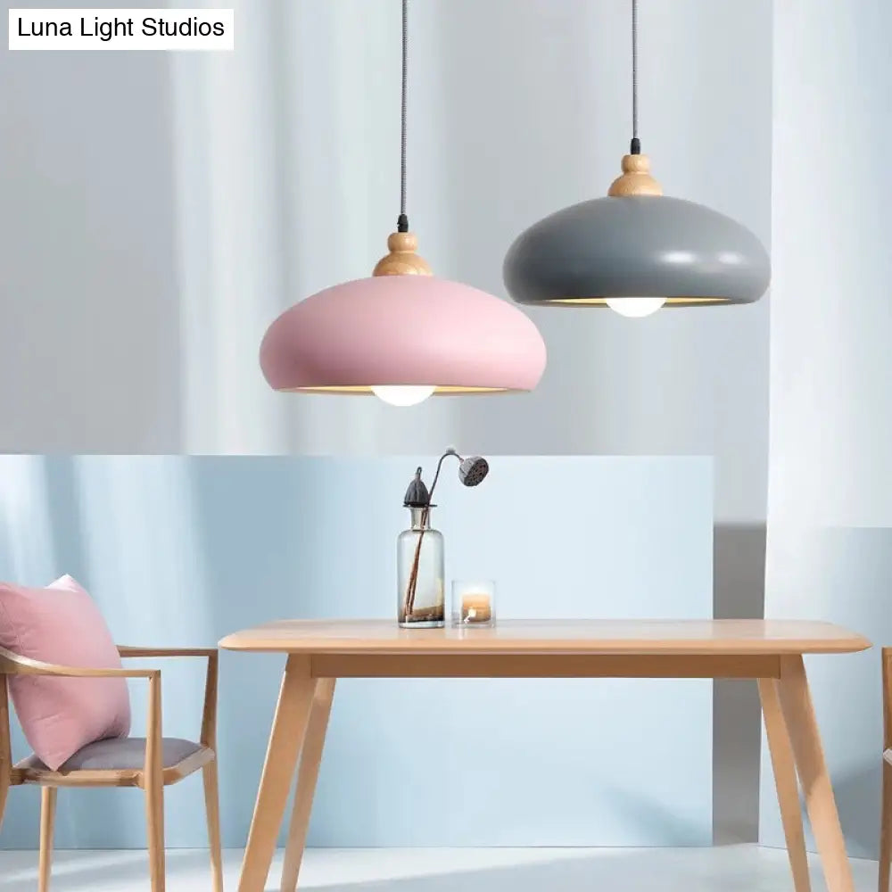 Macaron Grey/Pink/Green Pendant Light With Metal Bowl Shade For Dining Room