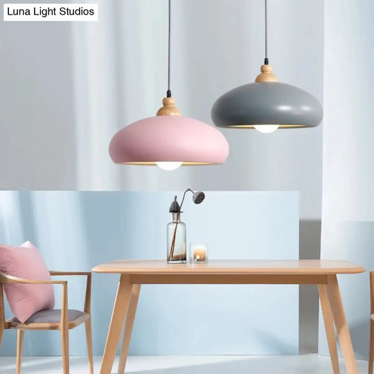 Macaron Grey/Pink/Green Pendant Light With Metal Bowl Shade For Dining Room