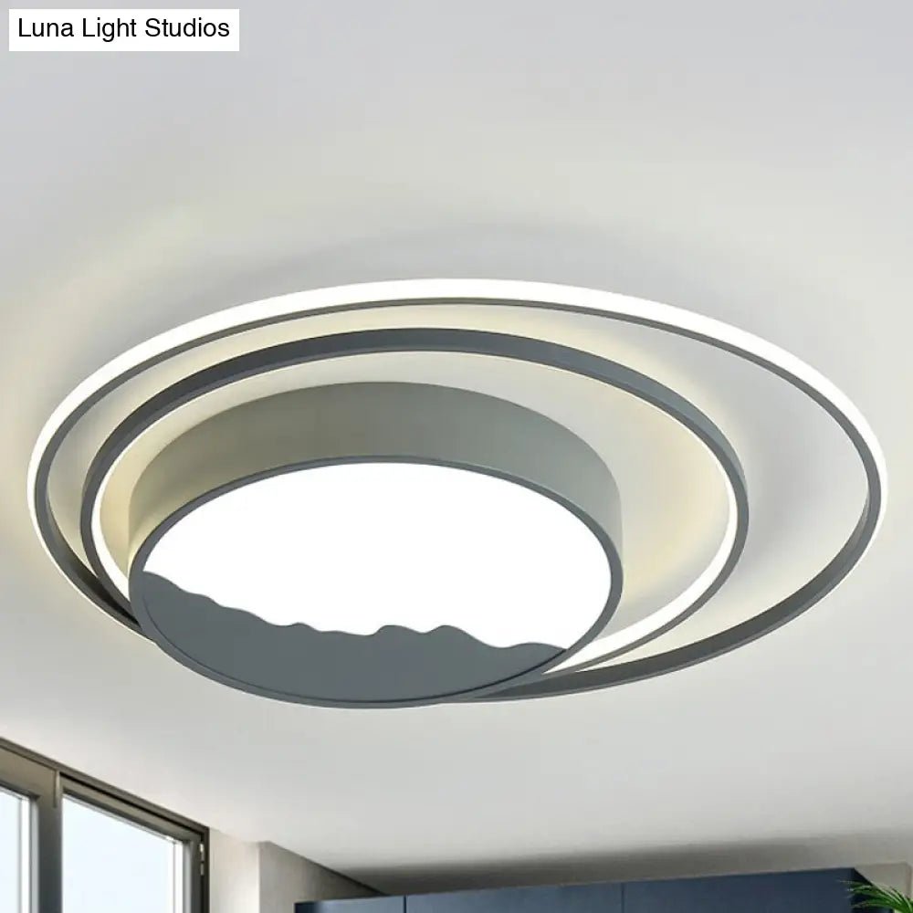 Macaron Grey/White Drum Acrylic Flush Mount Led Ceiling Light - 19.5’/23.5’ Wide Perfect For