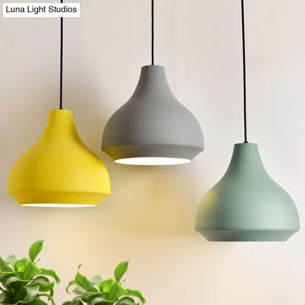 Macaron Grey/Yellow/Orange Cafe Pendant Light Fixture With Vase Aluminum Shade - Single-Bulb Hanging