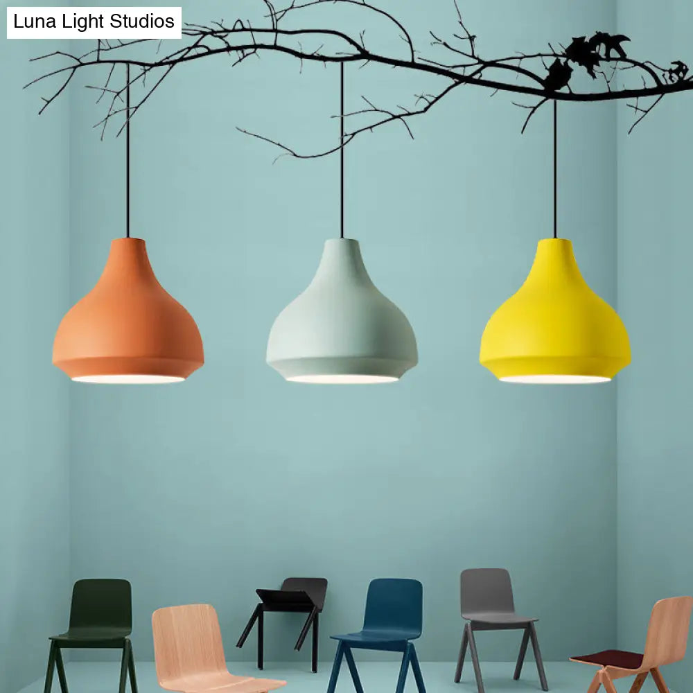 Macaron Grey/Yellow/Orange Cafe Pendant Light Fixture With Vase Aluminum Shade - Single-Bulb Hanging