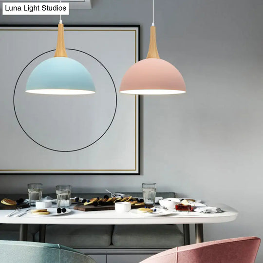 Macaron Hanging Lamp - Single Bulb Aluminum Pendant Light For Living Room Bowl Shade Design In Dark