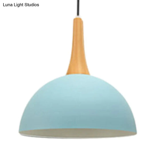 Macaron Aluminum Pendant Lamp With Single Bulb - Dark Blue/Light Blue/Pink Shade For Living Room