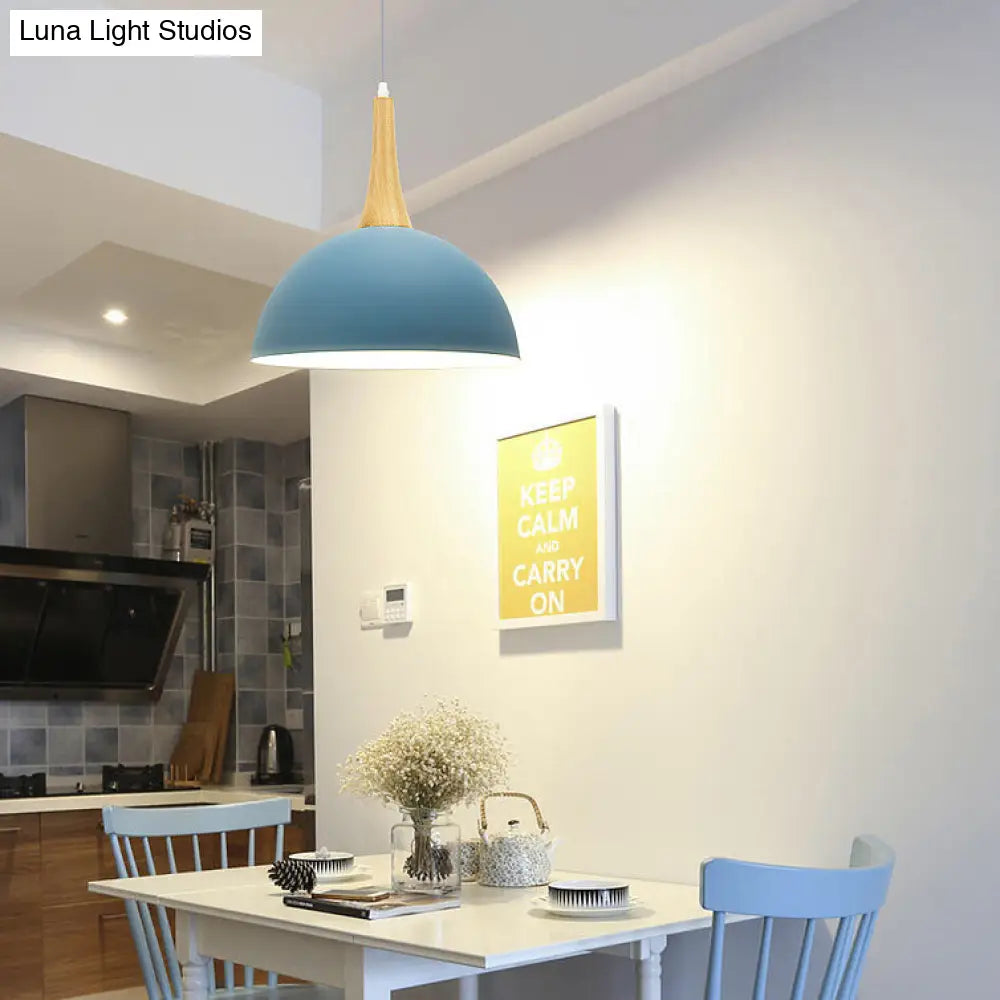 Macaron Aluminum Pendant Lamp With Single Bulb - Dark Blue/Light Blue/Pink Shade For Living Room