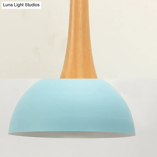 Macaron Aluminum Pendant Lamp With Single Bulb - Dark Blue/Light Blue/Pink Shade For Living Room